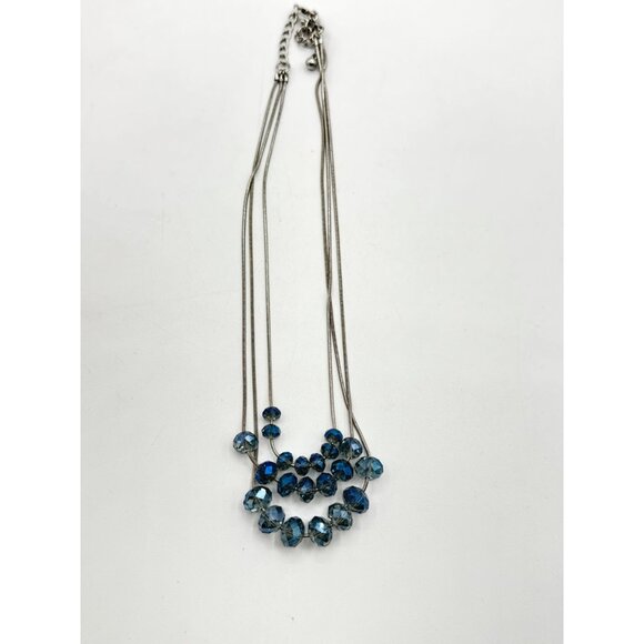 Chico's 3 Strand Aurora Borealis Faceted Blue Glass Beads Silver Tone Chain - Picture 2 of 4